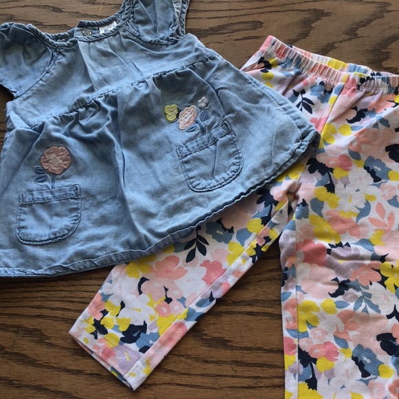 ⭐️ Carter’s 2-piece Girl’s Chambray and Floral Leggings set - Picture 4 of 4